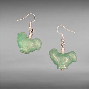 Natural Genuine Jade Rooster Dangle Earrings